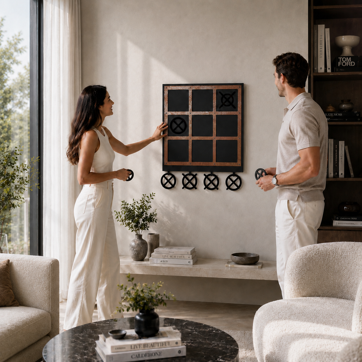 Oturma odası duvarına asılı Tic Tac Toe (XOX) duvar oyunu – ARCHTWAIN