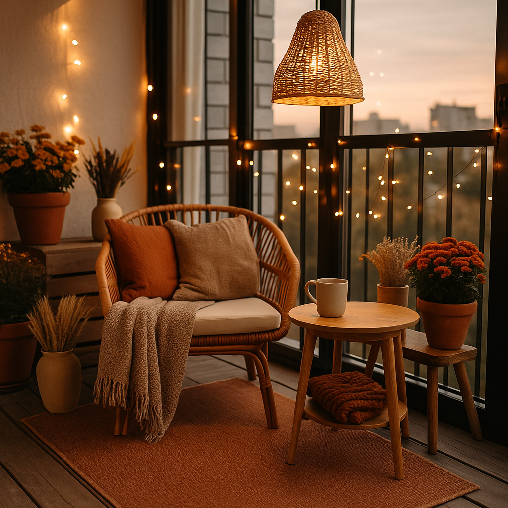 Sonbaharda düzenlenmiş balkon köşesi