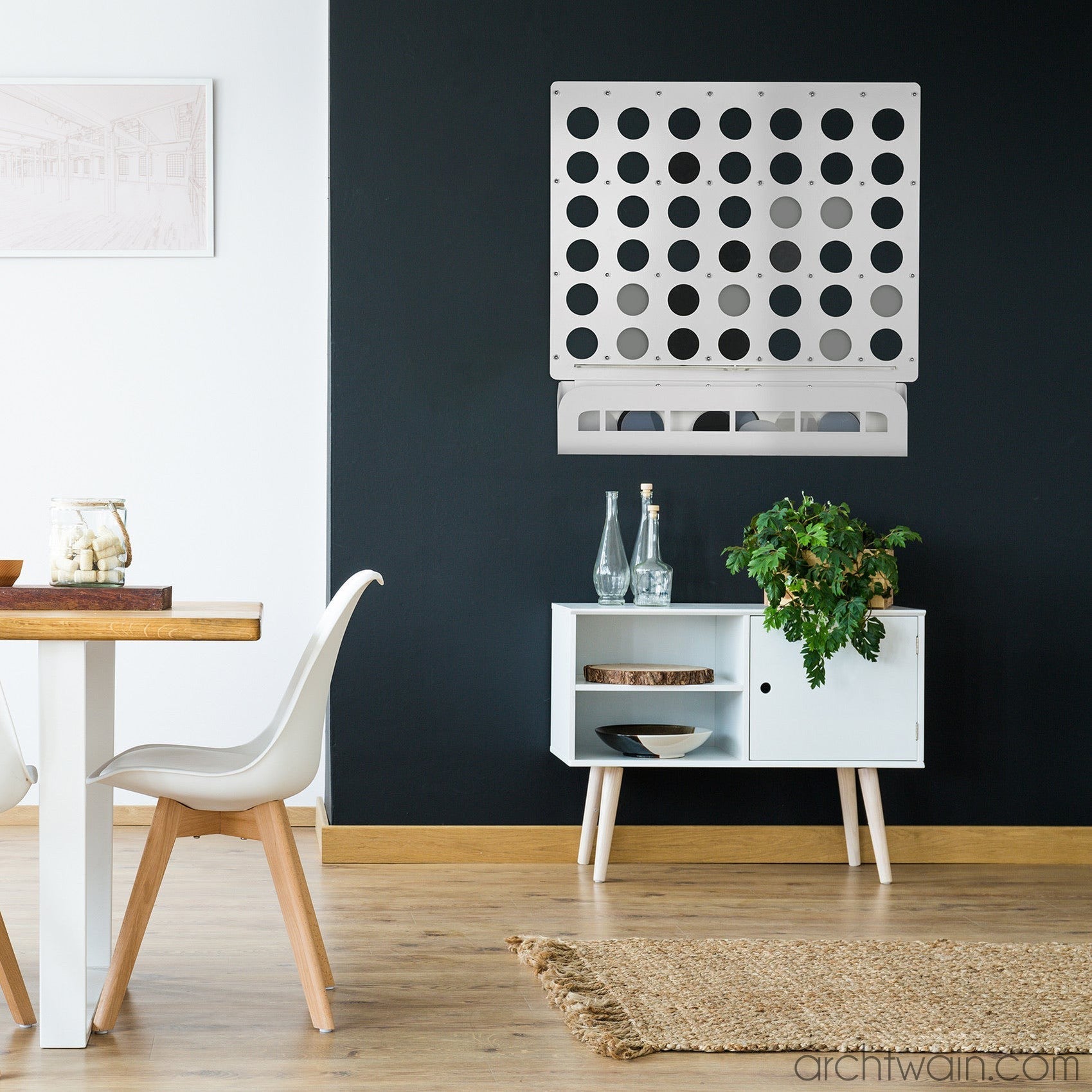 Beyaz Connect Four duvar oyunu, oyun detayı