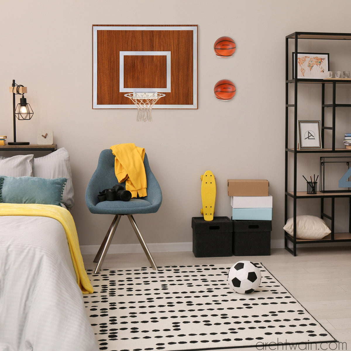 Ceviz ahşap basketbol potası, ön görünüm