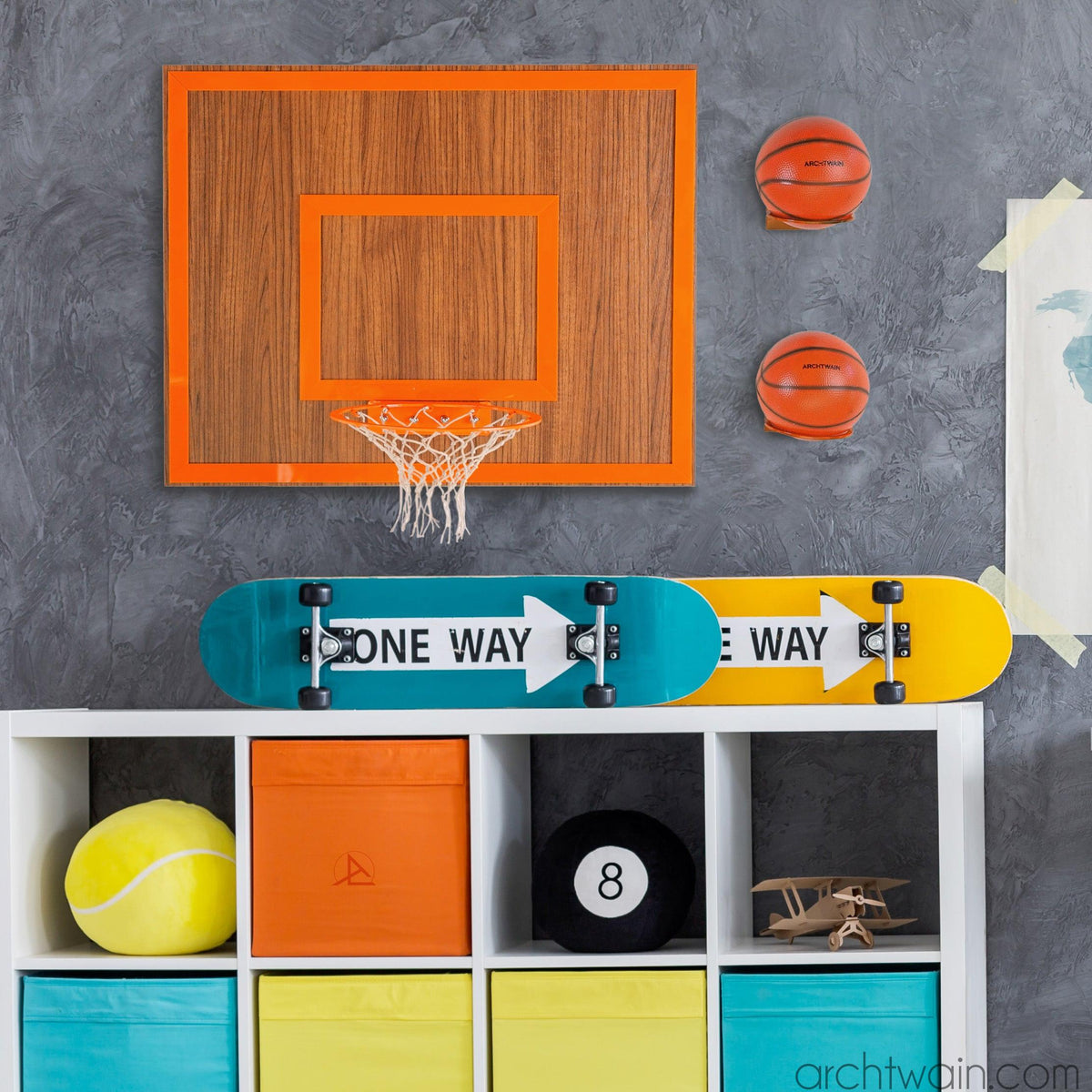 Ceviz ahşap basketbol potası, tam boy görünüm