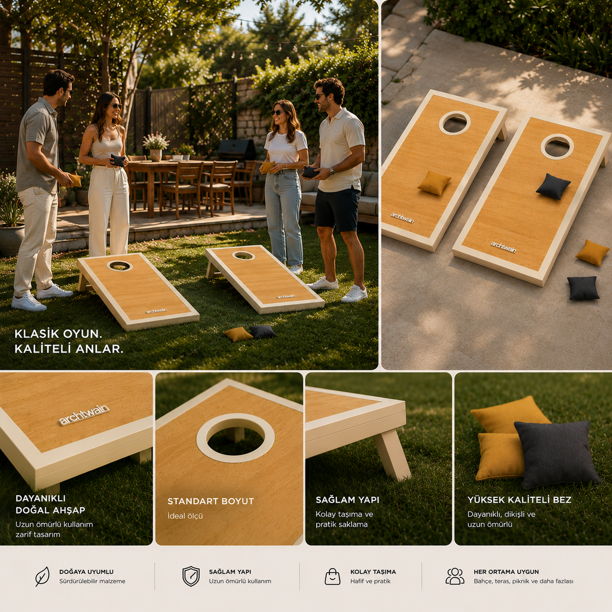 Cornhole Açık Hava Oyun Seti, parça detayı