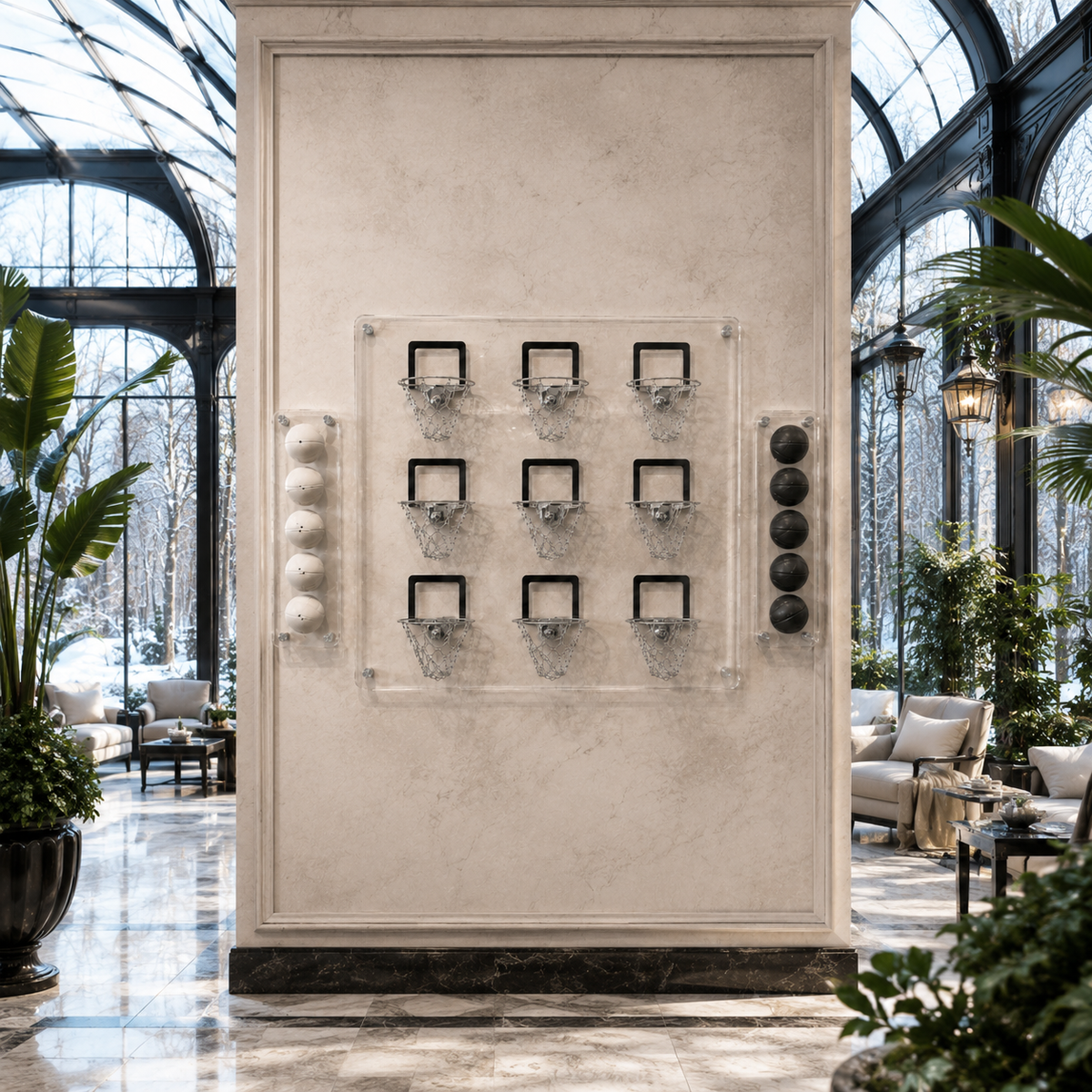 Luxury Cam Tic Tac Toe Basketbol Siyah, farklı açıdan