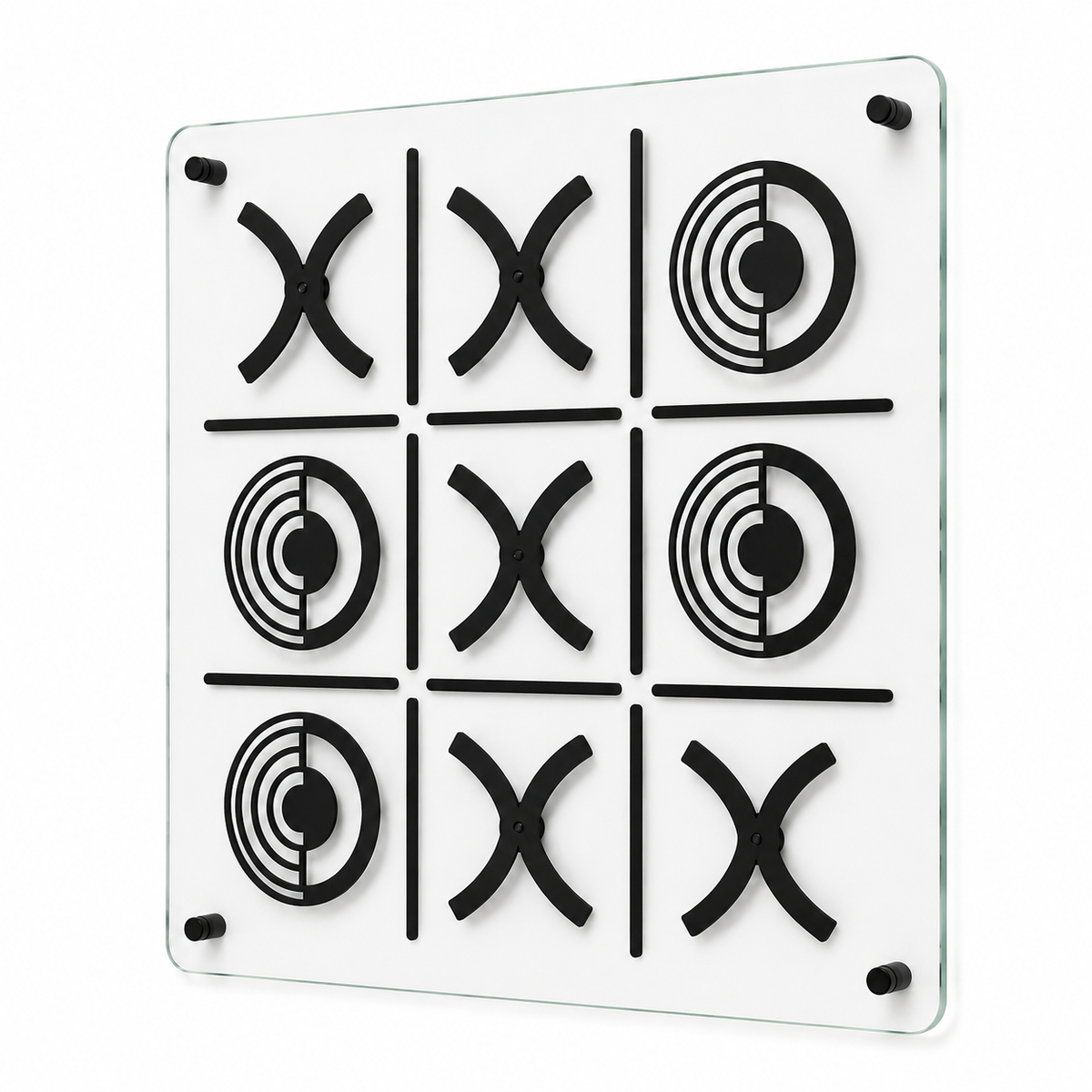 Vitreous Cam Tic Tac Toe Siyah, el yapımı cam XOX tasarımı