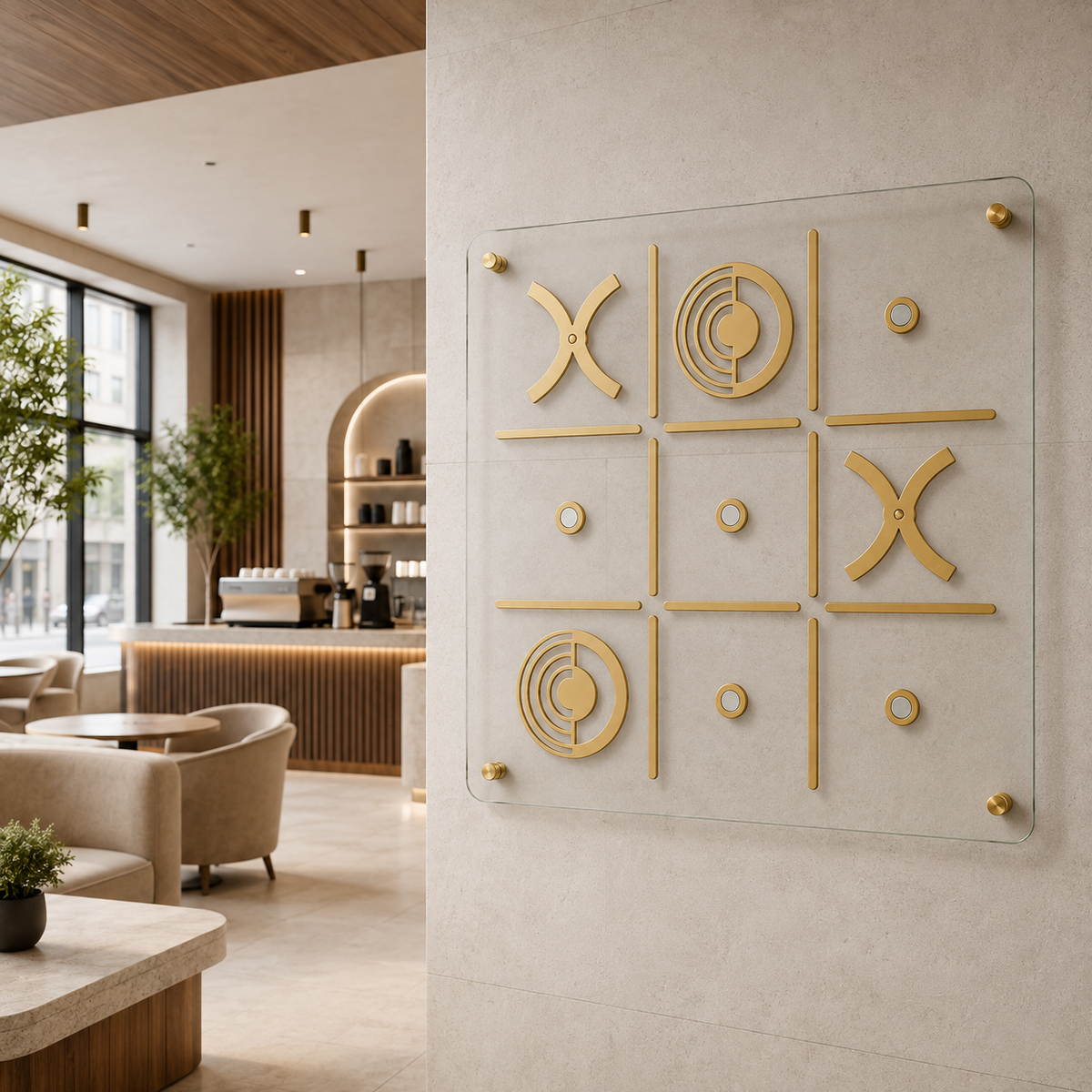 Vitreous Cam Tic Tac Toe Gold, cam yüzey ve gold detay, yakın görünüm