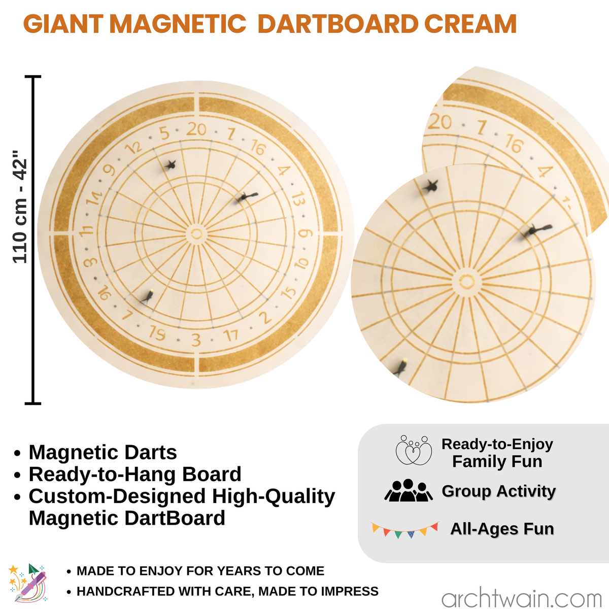 Mega naturel manyetik dart tahtası, ön görünüm