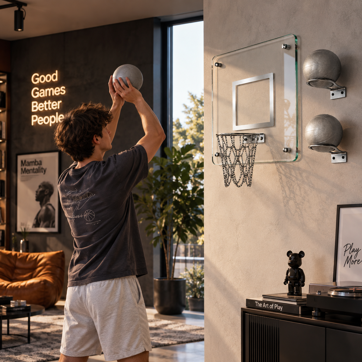 Prime Cam Basketbol Gümüş, cam yüzey ve gümüş detay, yakın görünüm