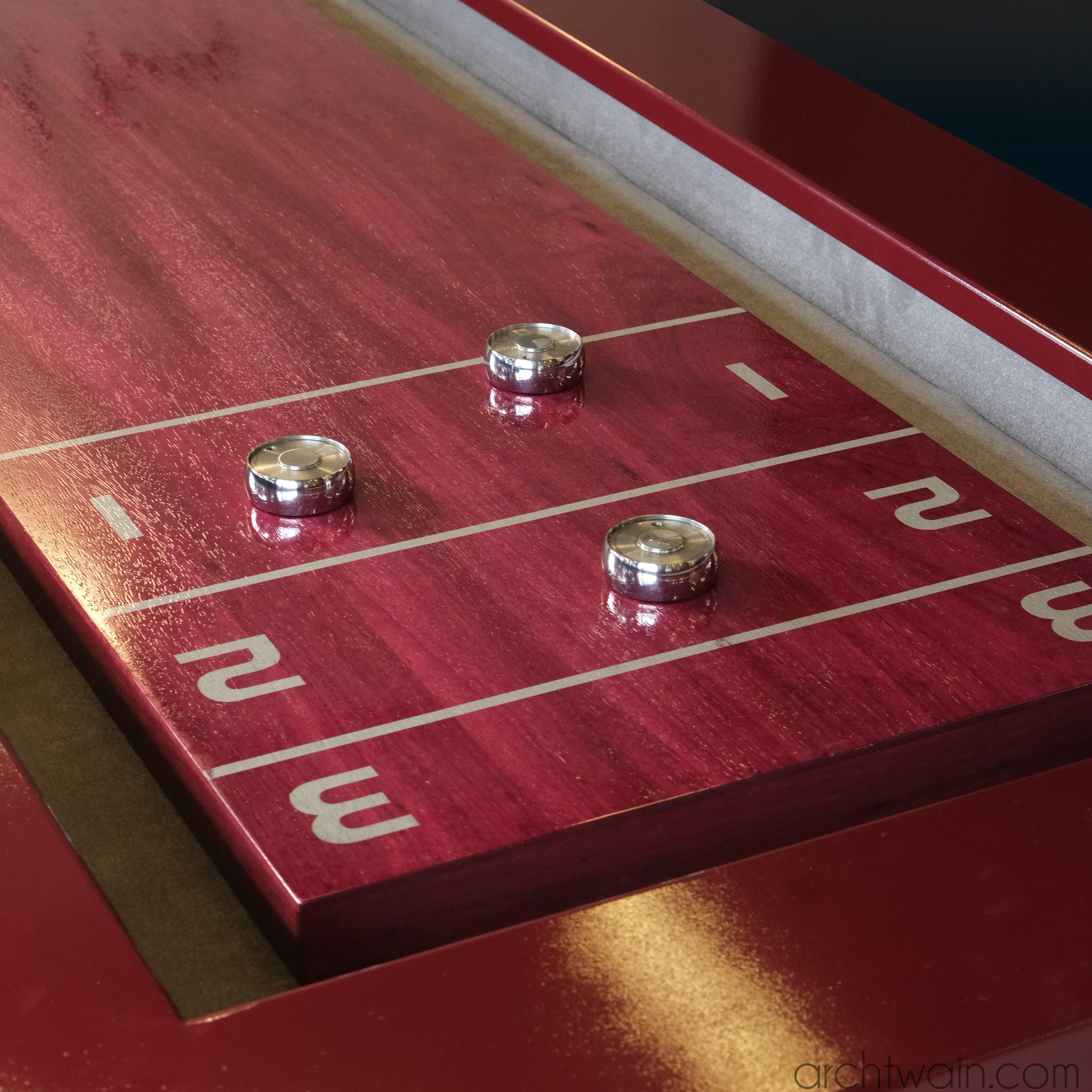 Mor shuffleboard masası, farklı açıdan