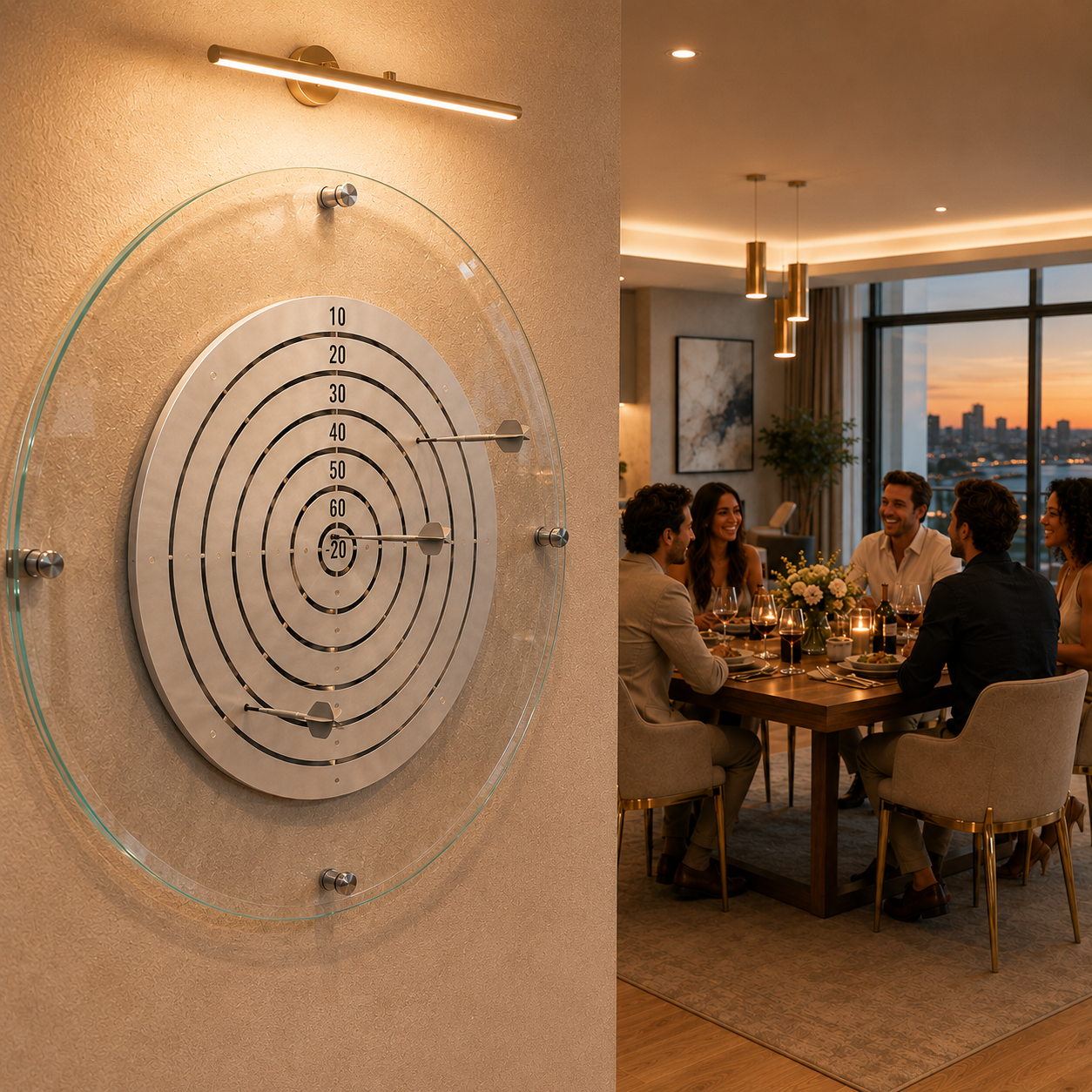 Manyetik Cam DartBoard Gümüş